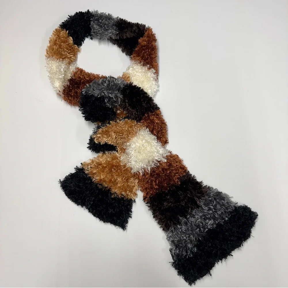 Cozy Plush Multi-Color Fuzzy Scarf — Black, Brown, Gray, Cream